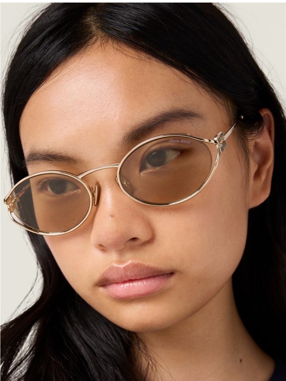 NEW Miu Miu Gold Frame with Brown Lenses Oval Sunglasses